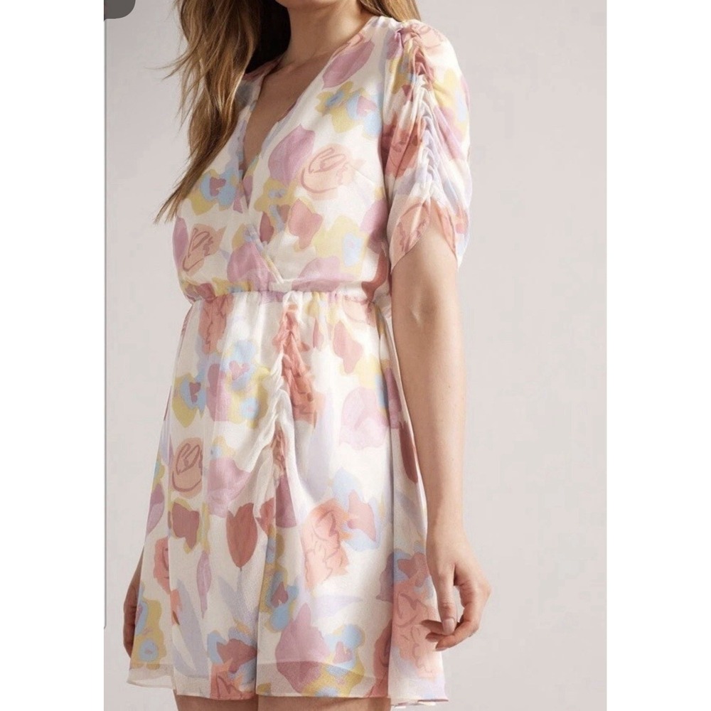 Ted Baker Dress Juleah Ruched Sleeve Dress Size 2 US Size 6 Watercolor Pastel